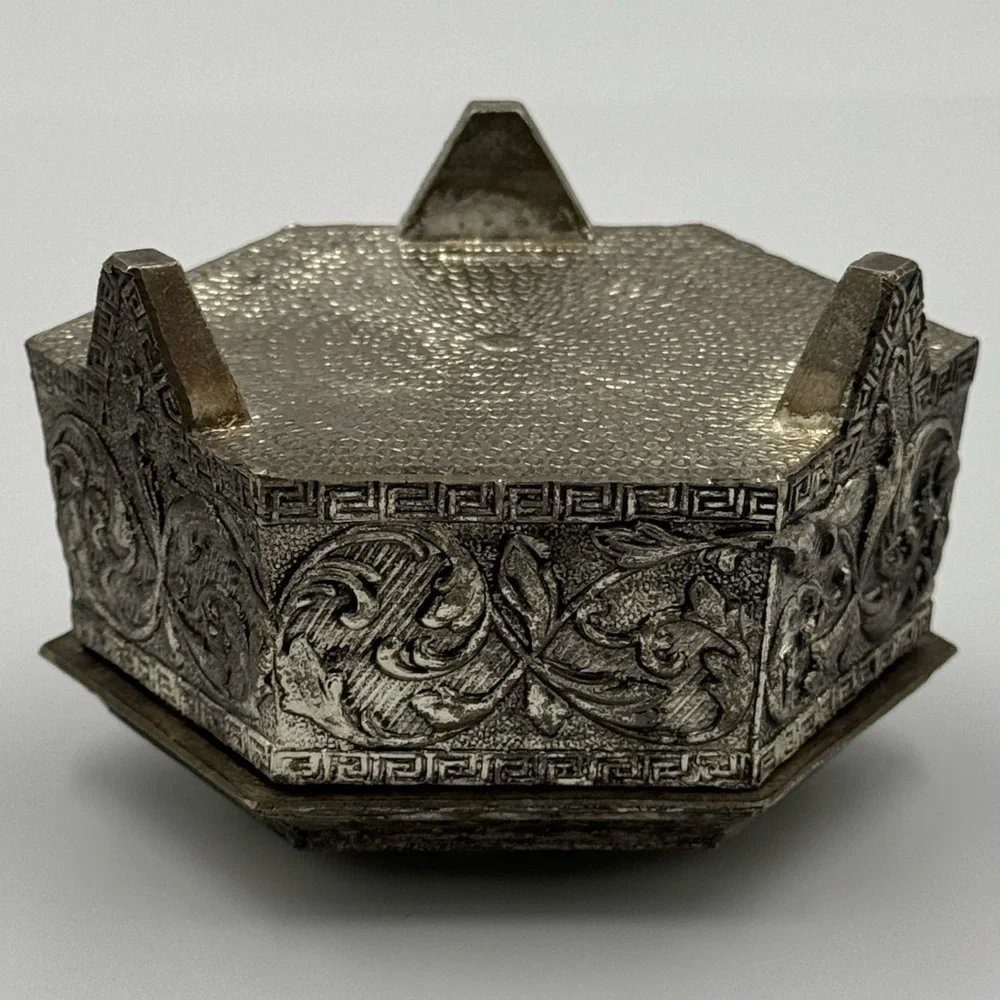 Vintage Farrington Footed Metal Hexagonal Shaped Trinket Box